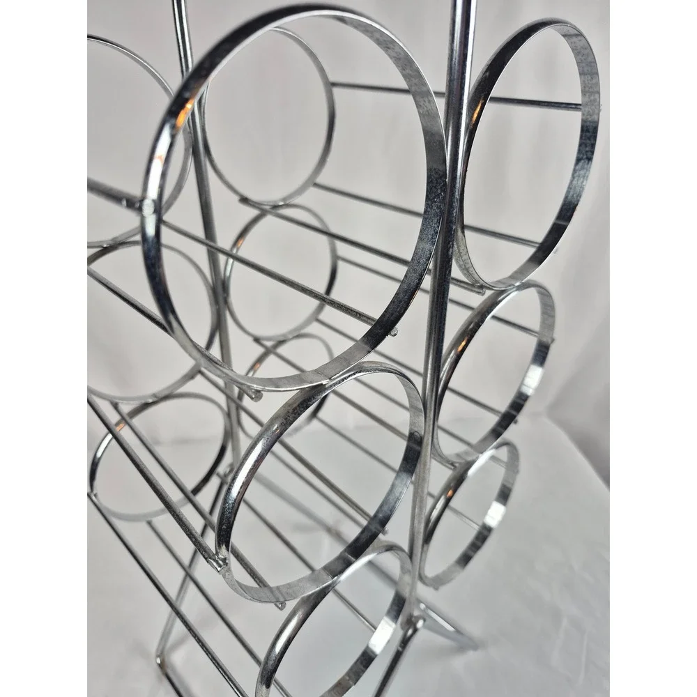 Vintage Chrome Wine Rack 6 Bottle Space Age MCM Freestanding Metal Bar Holder